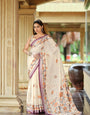 Wine And Creamy Jamdani Soft Silk Saree
