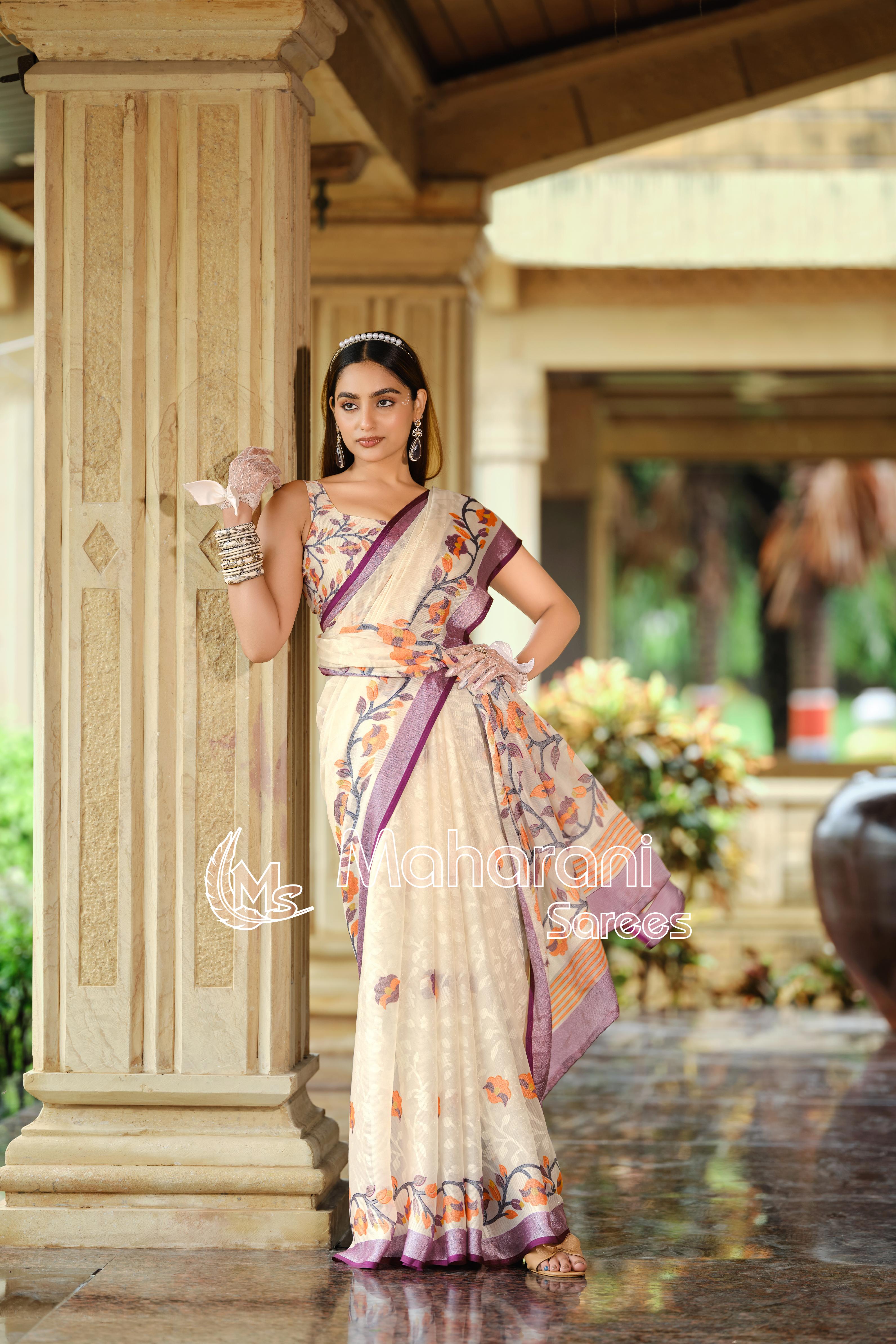 Wine And Creamy Jamdani Soft Silk Saree