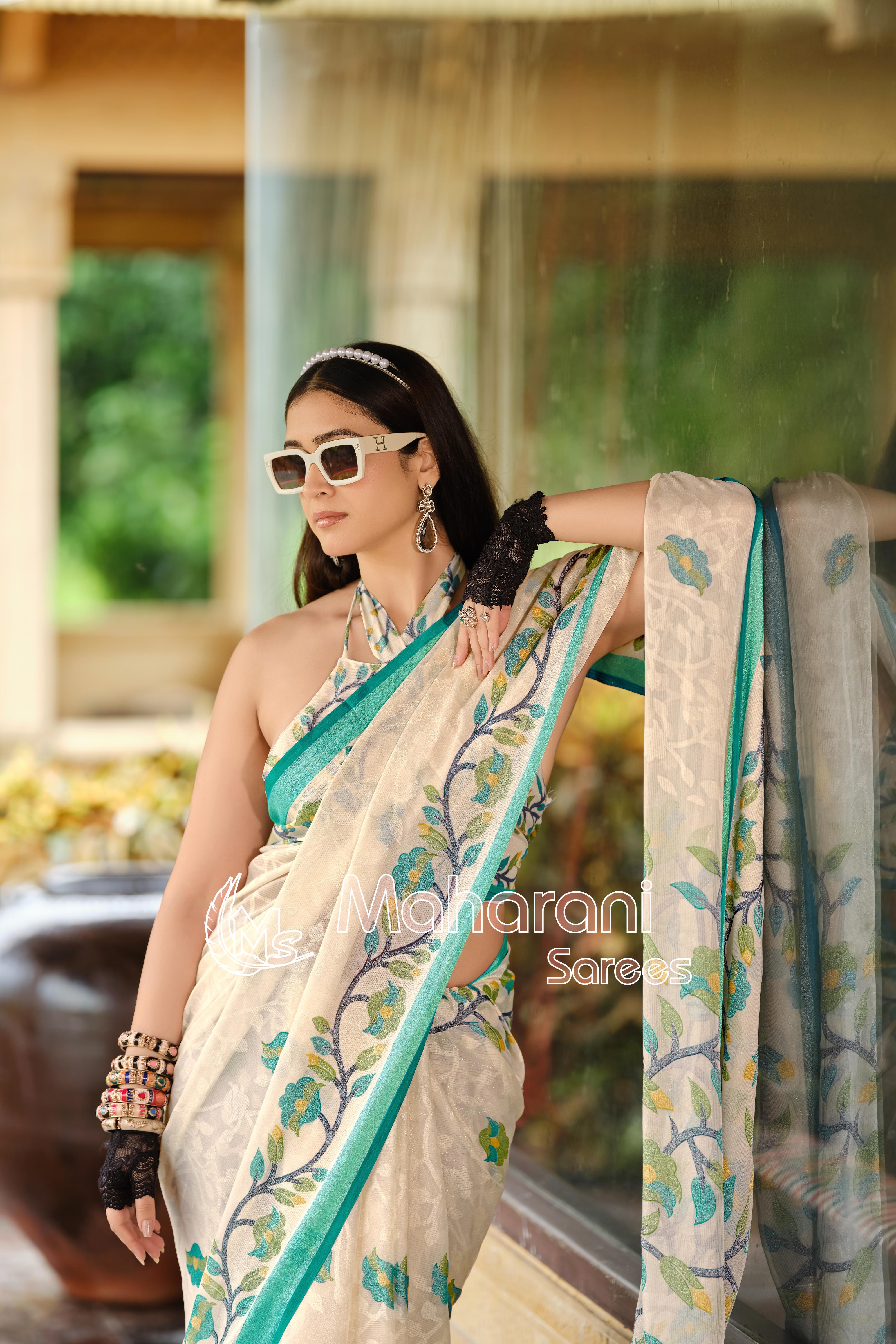 Rama And Creamy Jamdani Soft Silk Saree