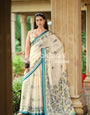 Indigo And Creamy Jamdani Soft Silk Saree