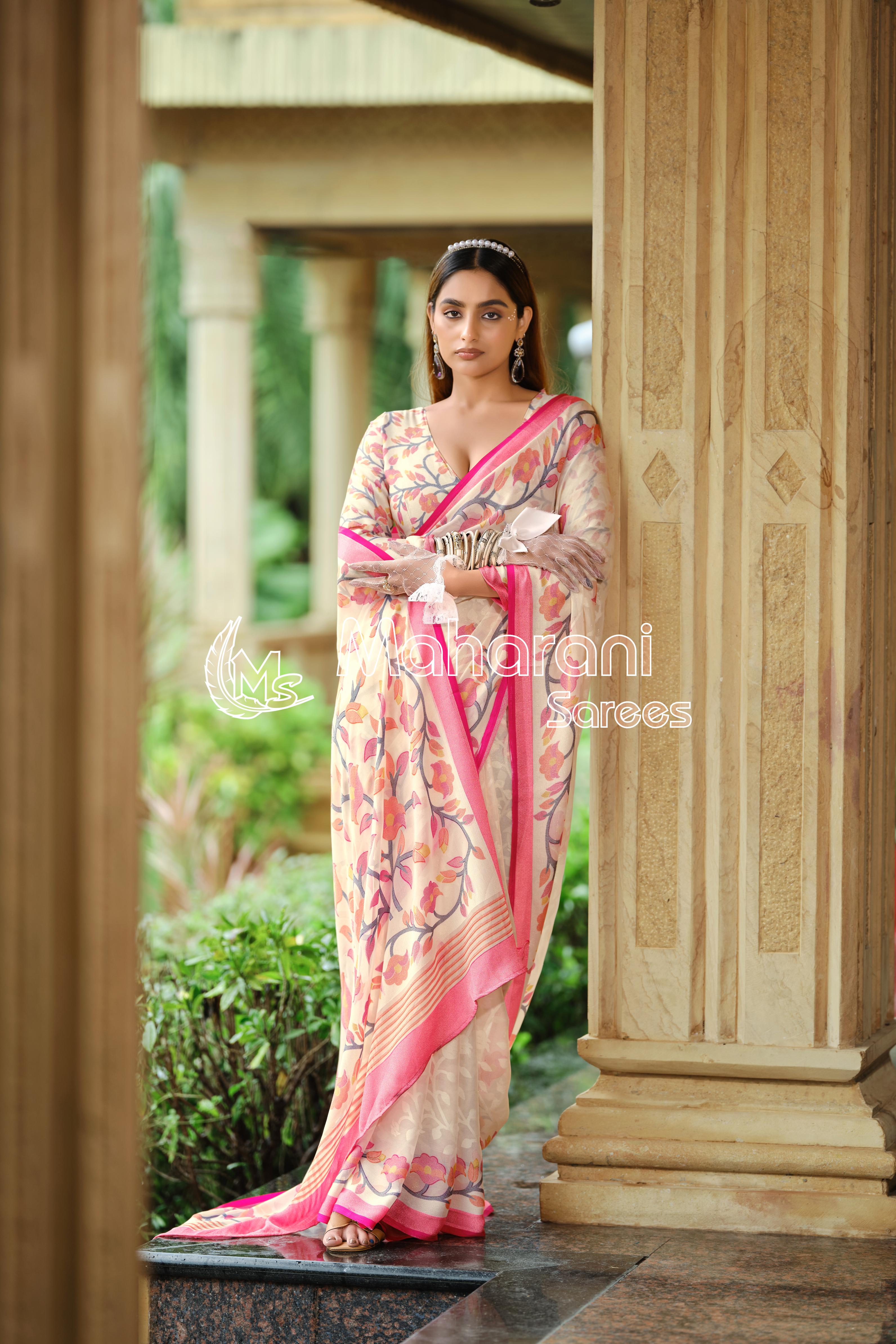 Pink And Creamy Jamdani Soft Silk Saree