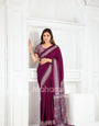 Wine Ajrakh Hand-Printed Modal Silk Saree With Blouse