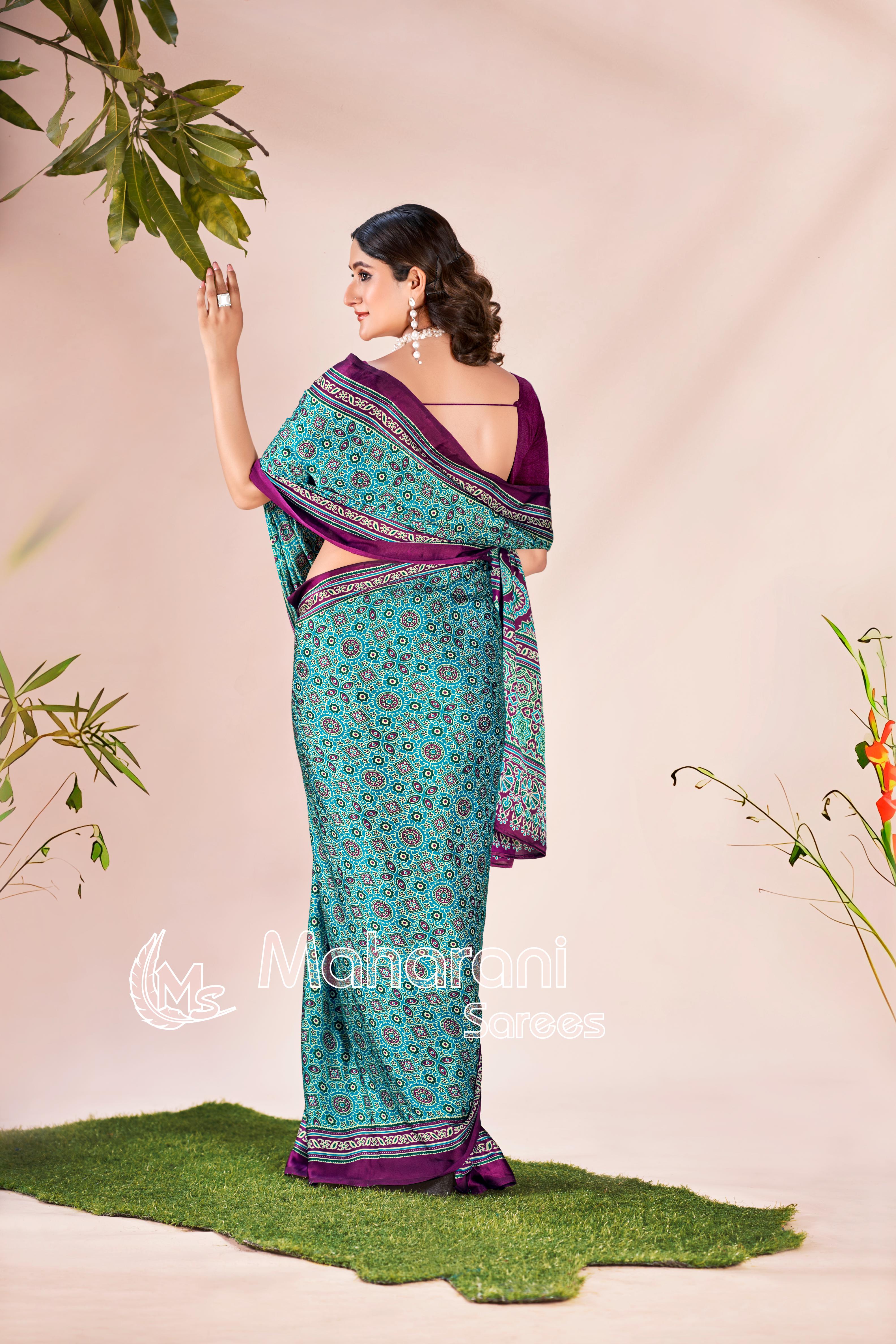 Rama Ajrakh Printed Modal Silk Saree P7