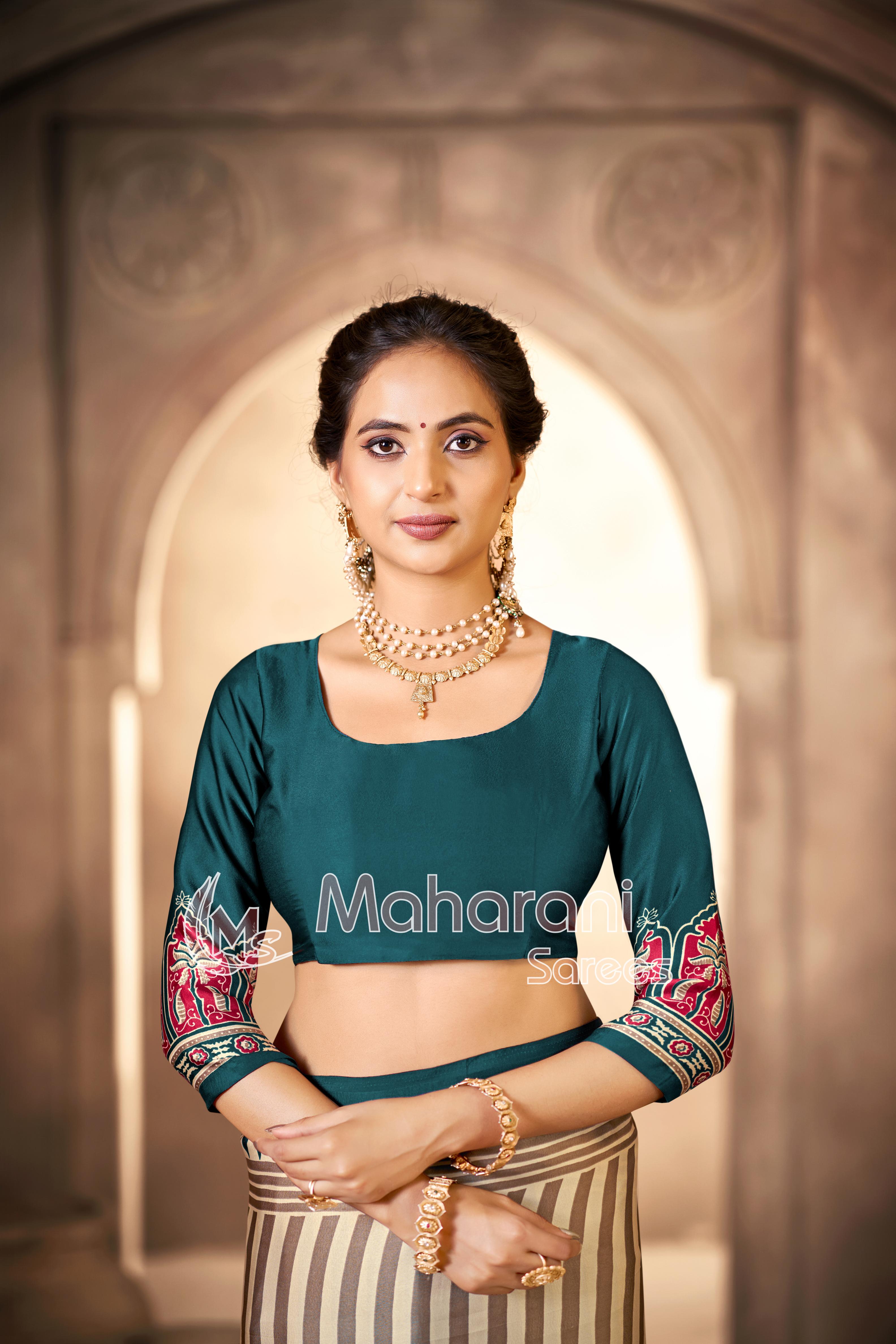Cream With Indigo Border Ajrakh Hand-Printed Modal Silk Saree