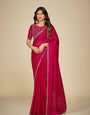 Cherry Red Chiffon Saree With Stone Work And Full Work Blouse Piece