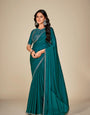 Rama Satin Chiffon Saree With Stone Work And Full Work Blouse Piece