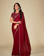 Maroon Satin Chiffon Saree With Stone Work And Full Work Blouse Piece