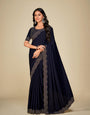 Blue Satin Silk Saree With Stone Work And Full Work Blouse Piece