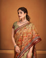 Ajrakh With Kalamkari Hand Block Print Maslin Silk Saree And Maheshwari Border Add Pretty Blouse KM1-4