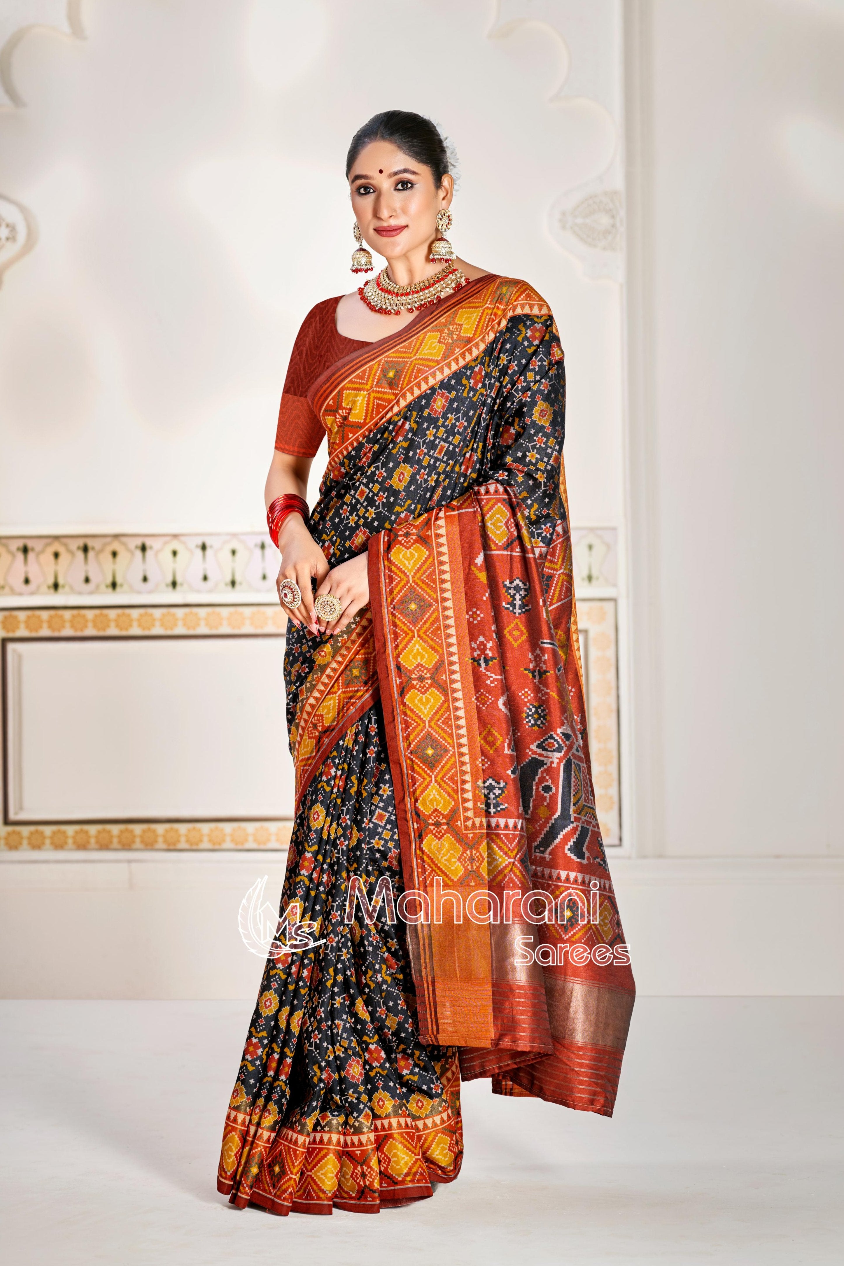 Black Pure Look Figure Patola Saree