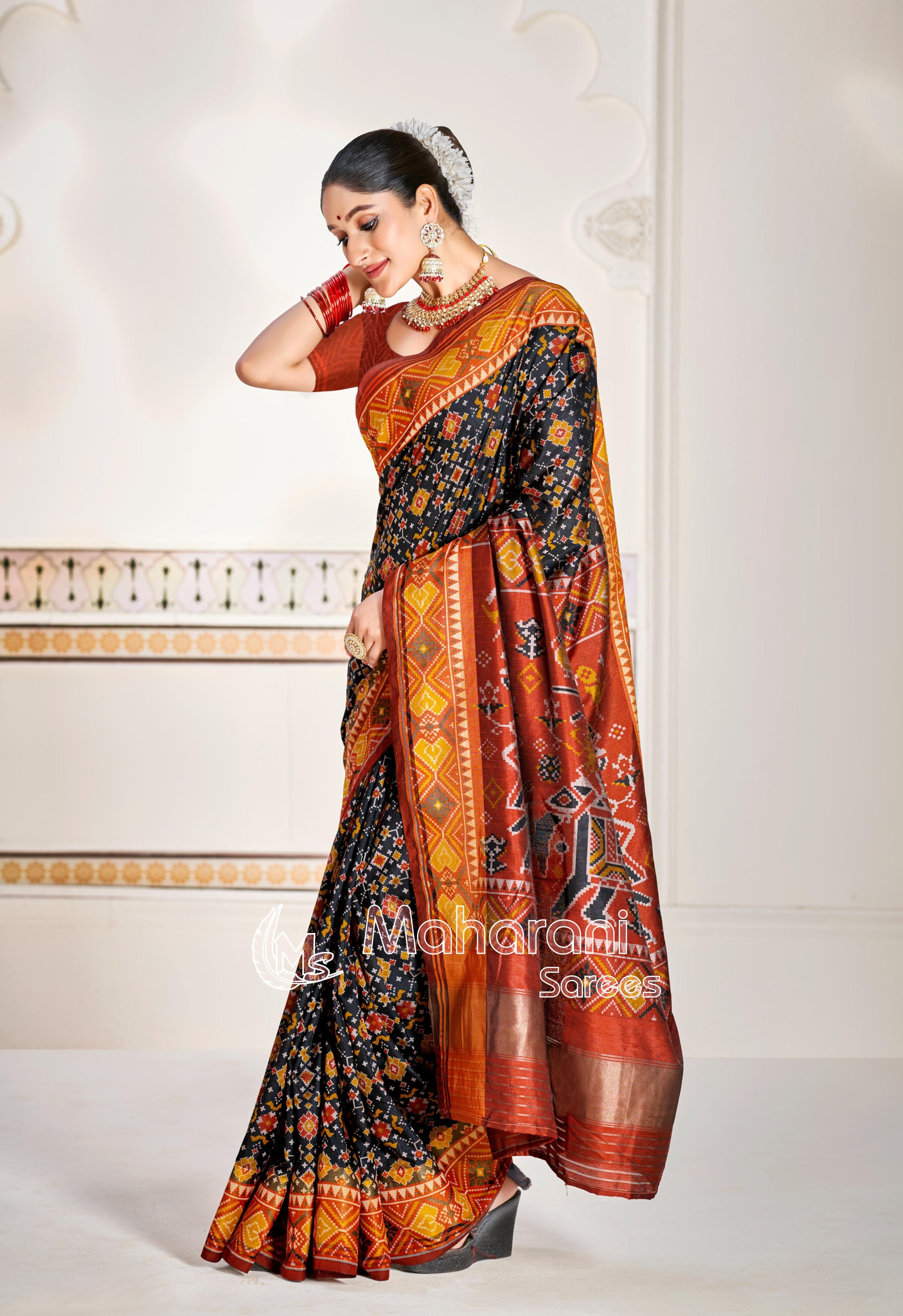 Black Pure Look Figure Patola Saree