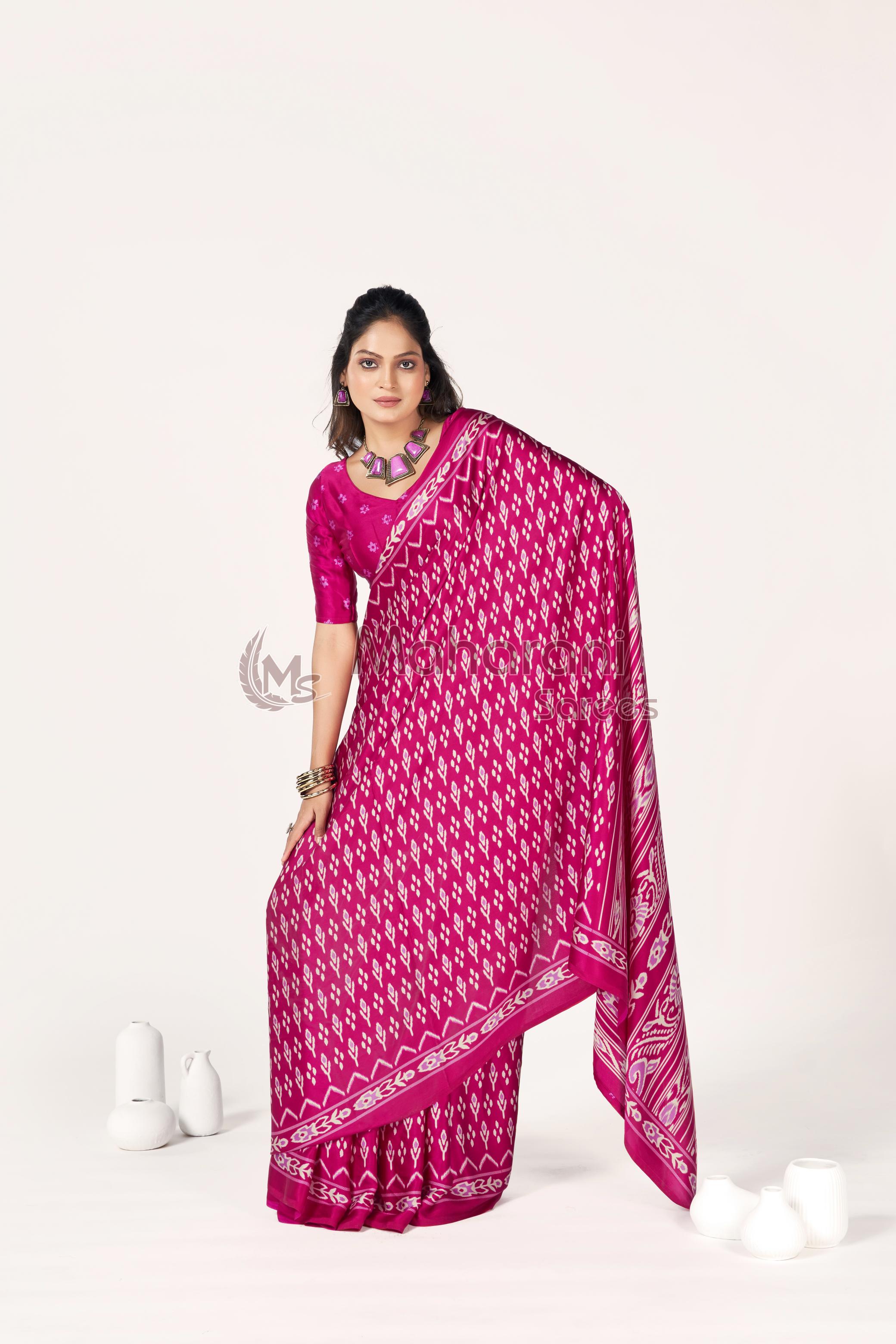 Rani Ajrakh Patola Natural Printed Soft Modal Silk Saree