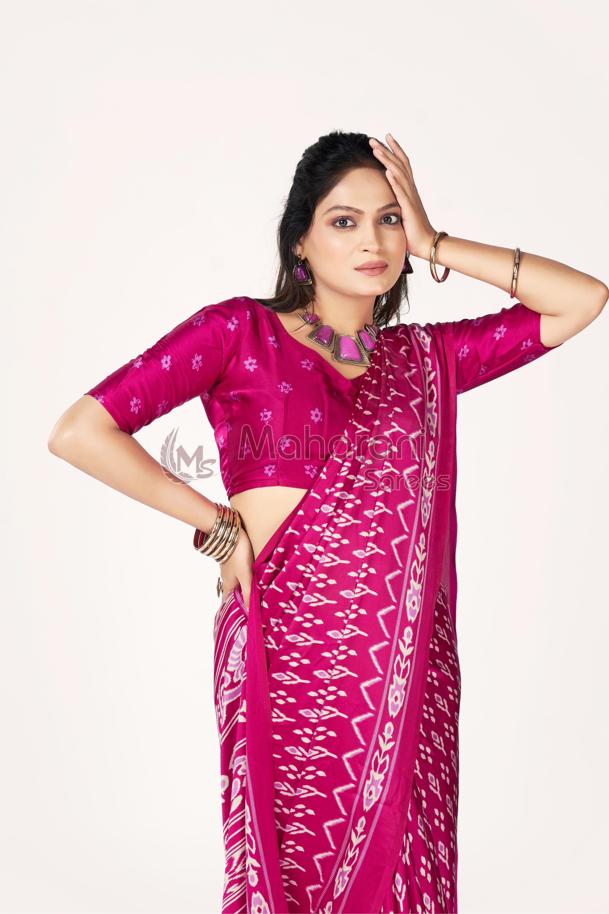 Rani Ajrakh Patola Natural Printed Soft Modal Silk Saree