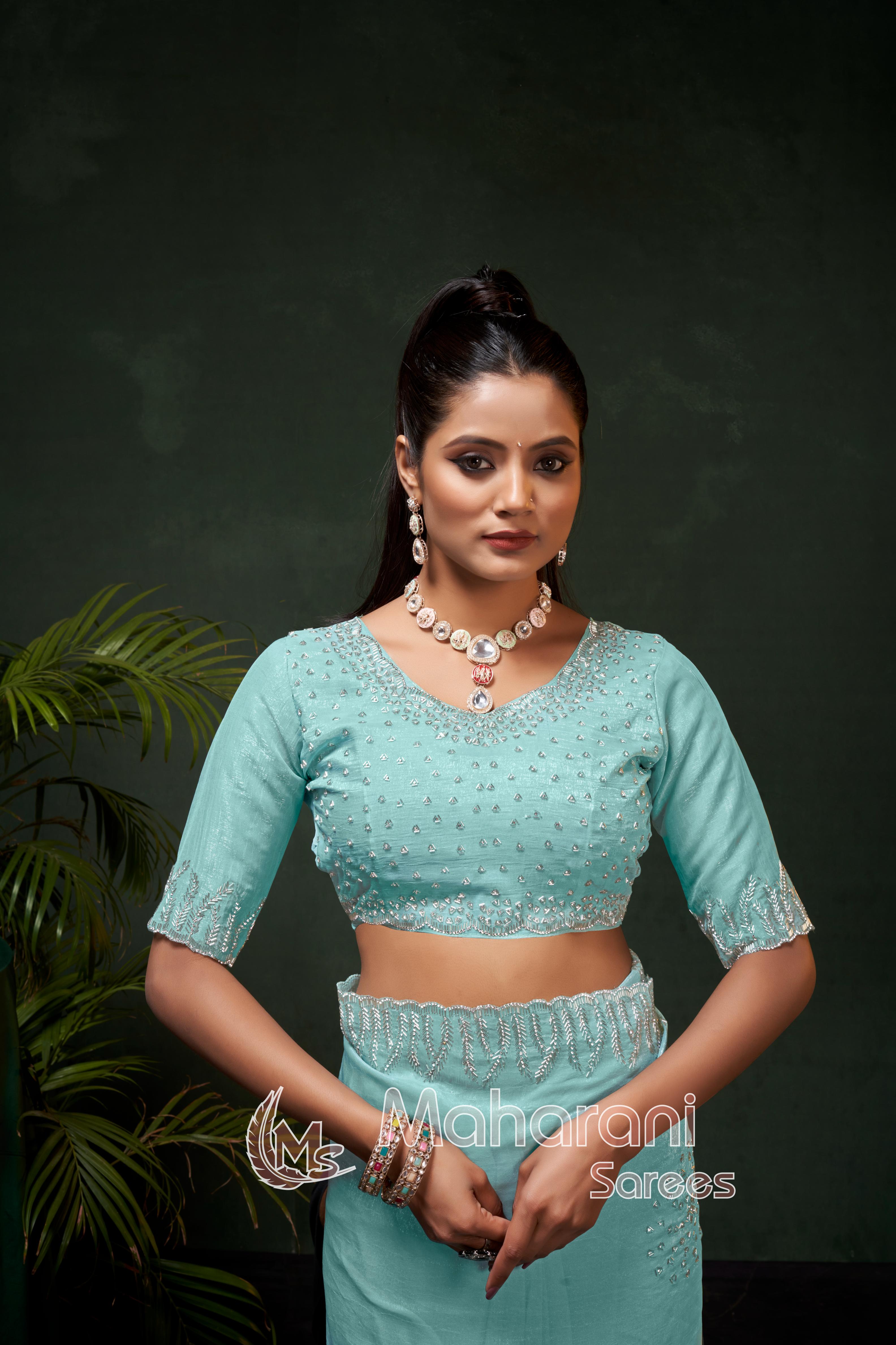 Swarovski work Organza Silk Saree