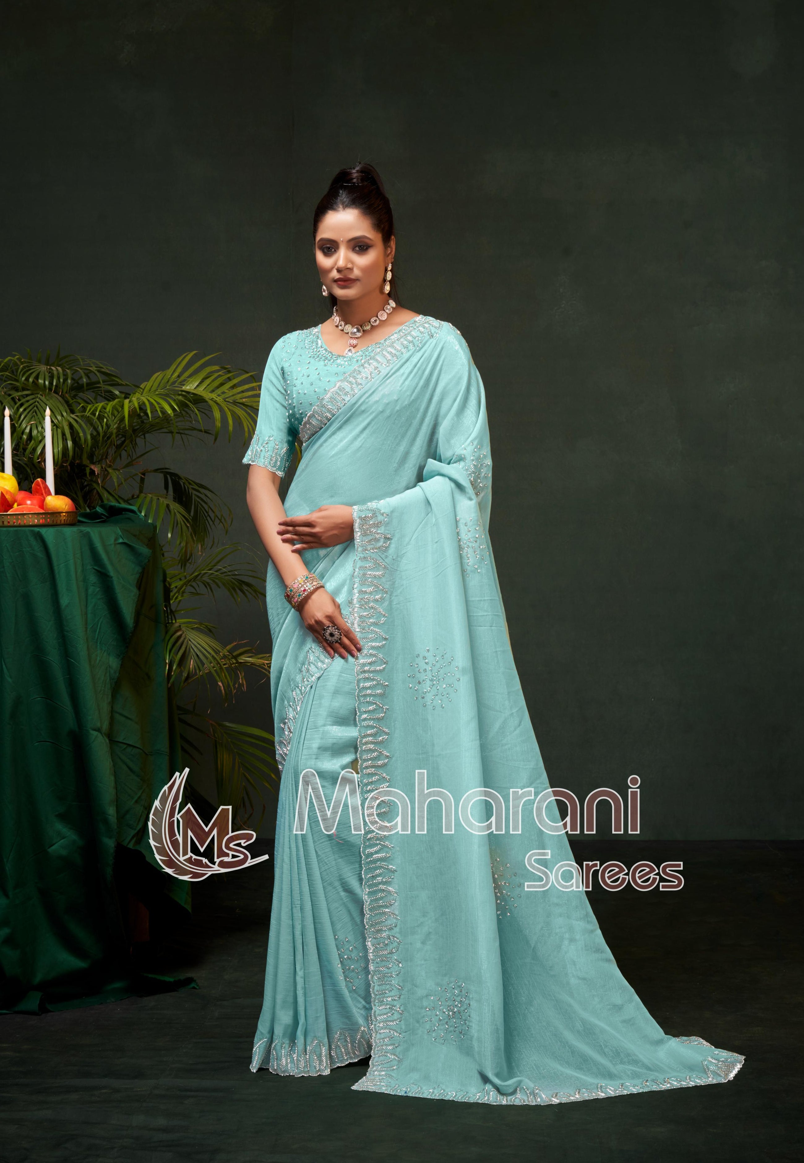 Swarovski work Organza Silk Saree