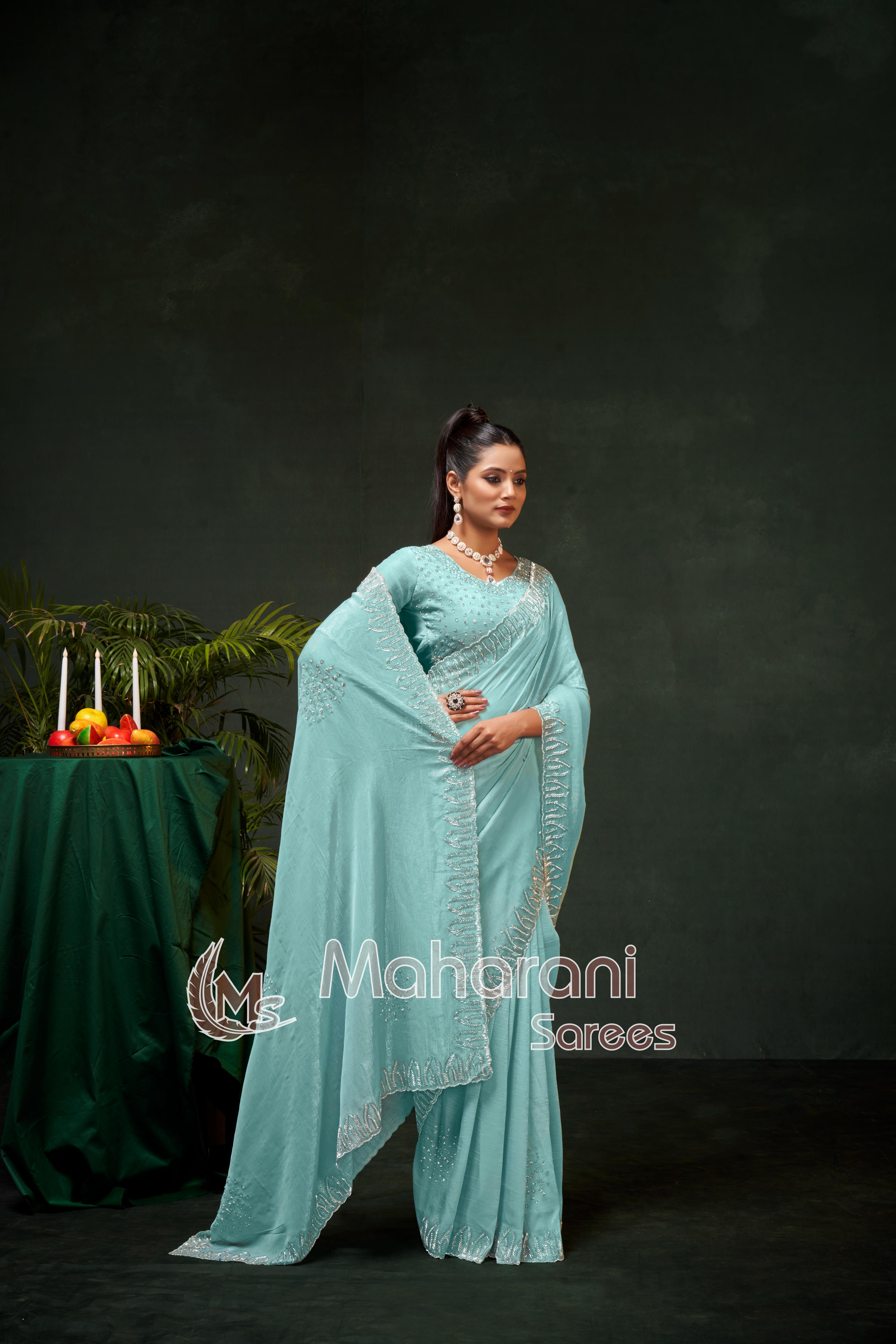 Swarovski work Organza Silk Saree