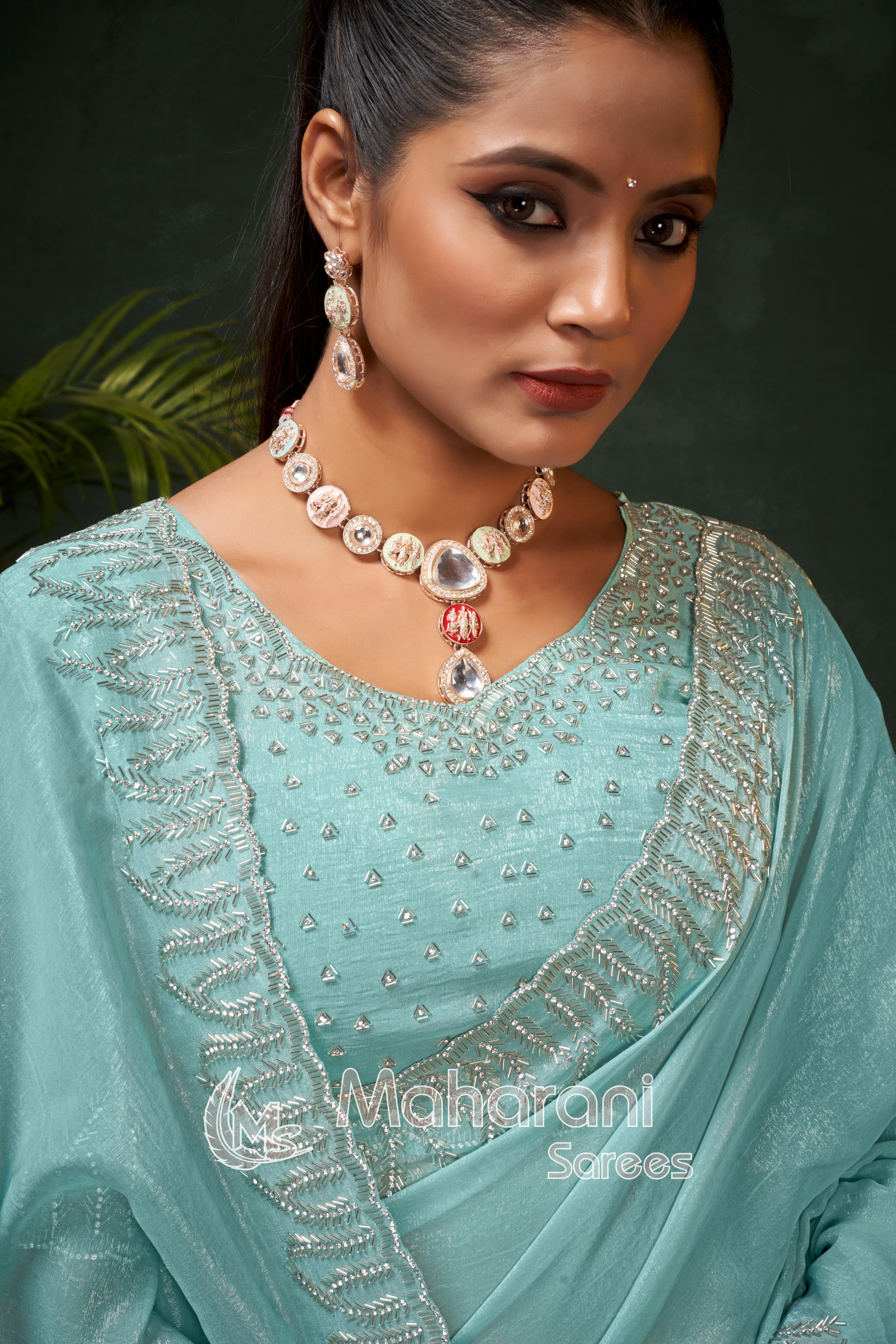Swarovski work Organza Silk Saree