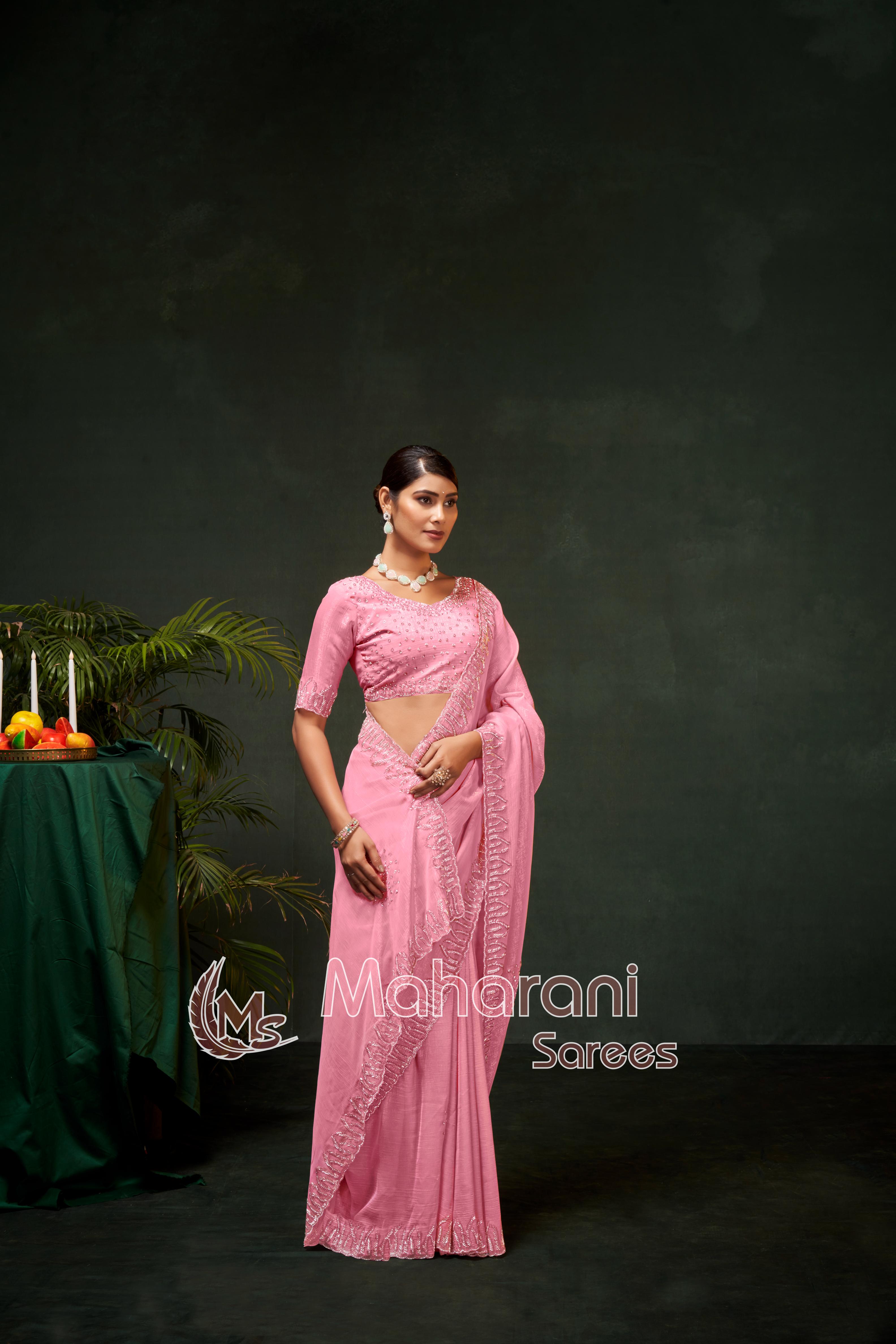 Swarovski work Organza Silk Saree