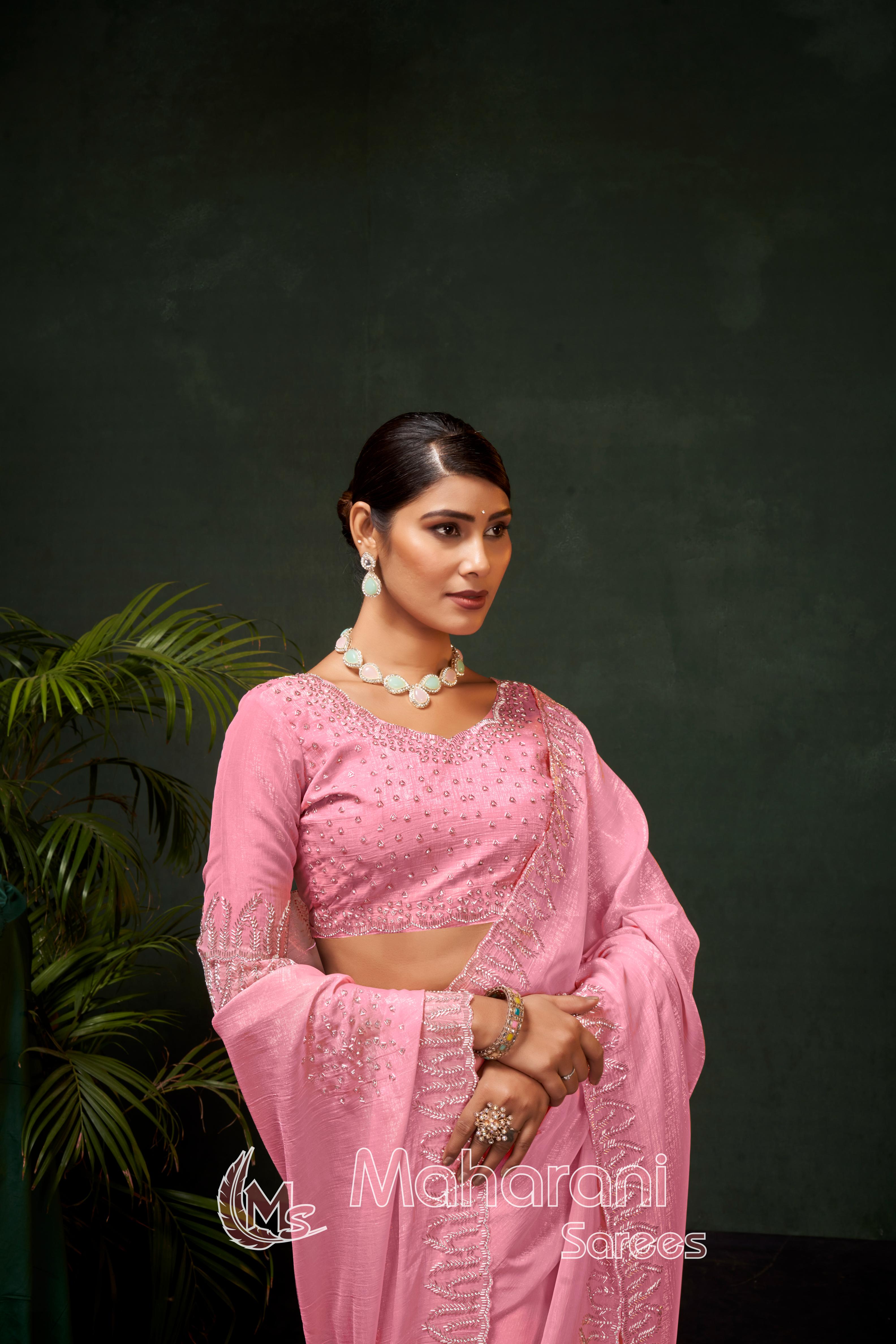 Swarovski work Organza Silk Saree