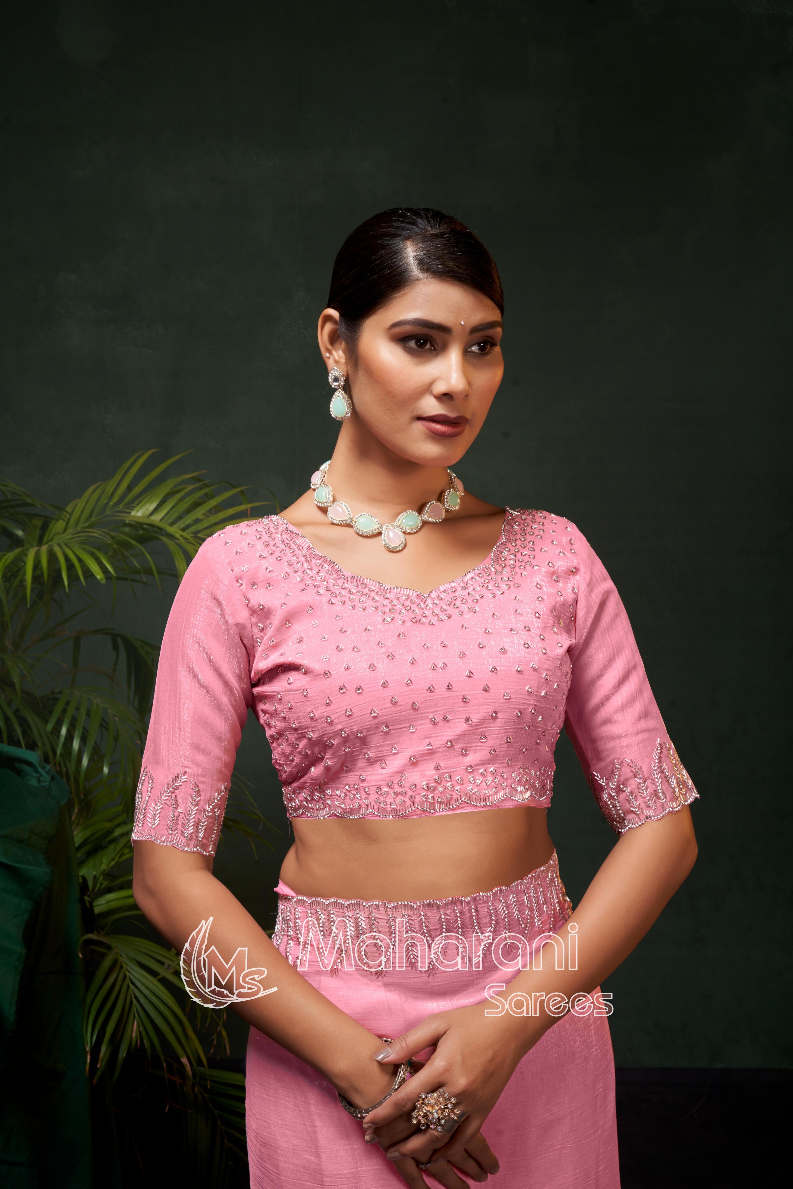 Swarovski work Organza Silk Saree