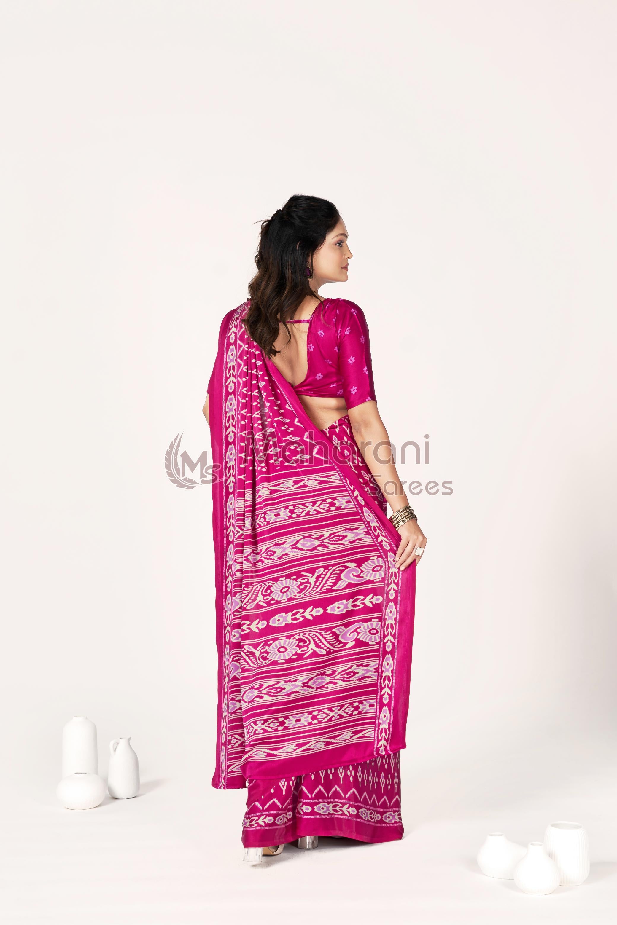 Rani Ajrakh Patola Natural Printed Soft Modal Silk Saree