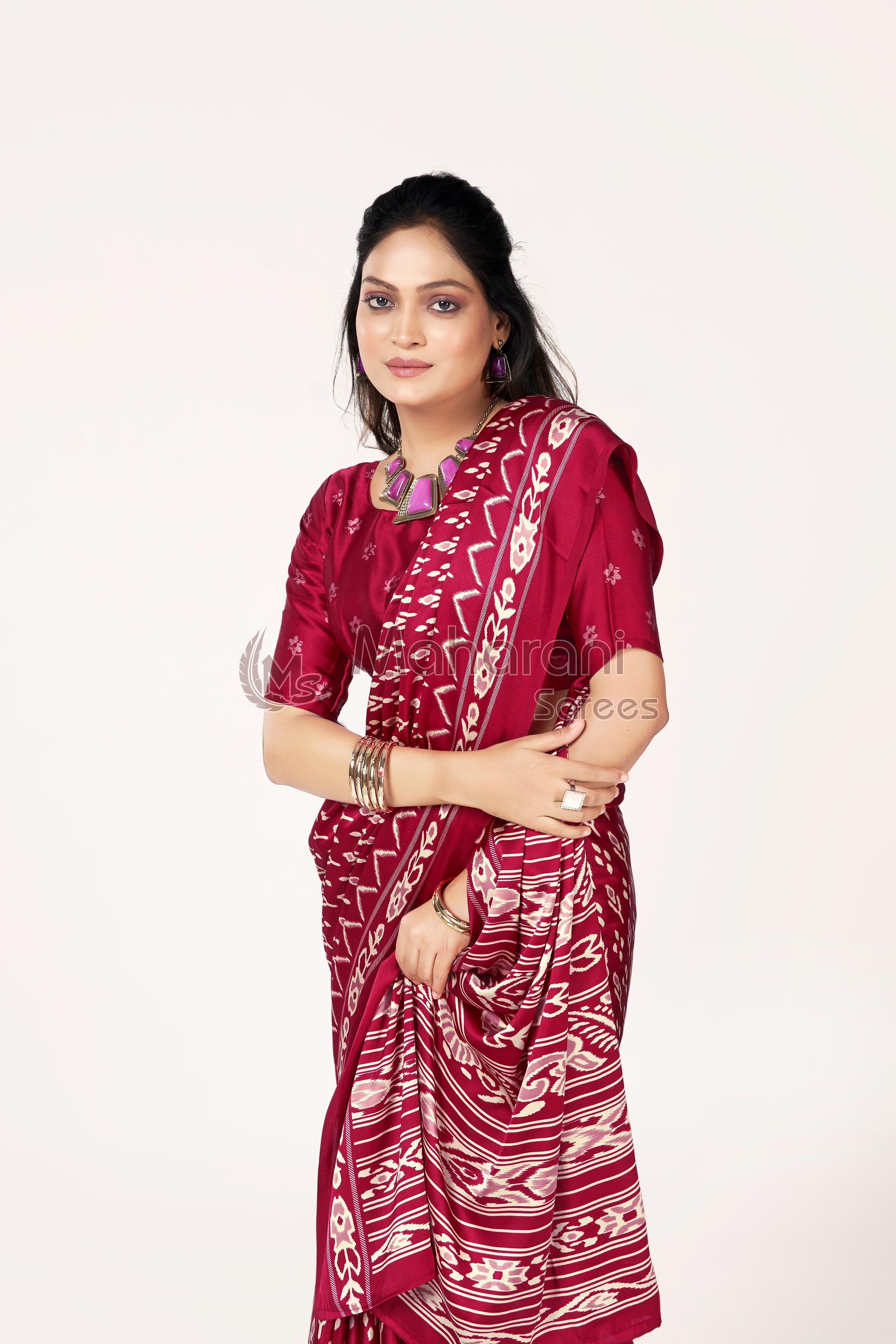 Maroon Ajrakh Patola Natural Printed Soft Modal Silk Saree