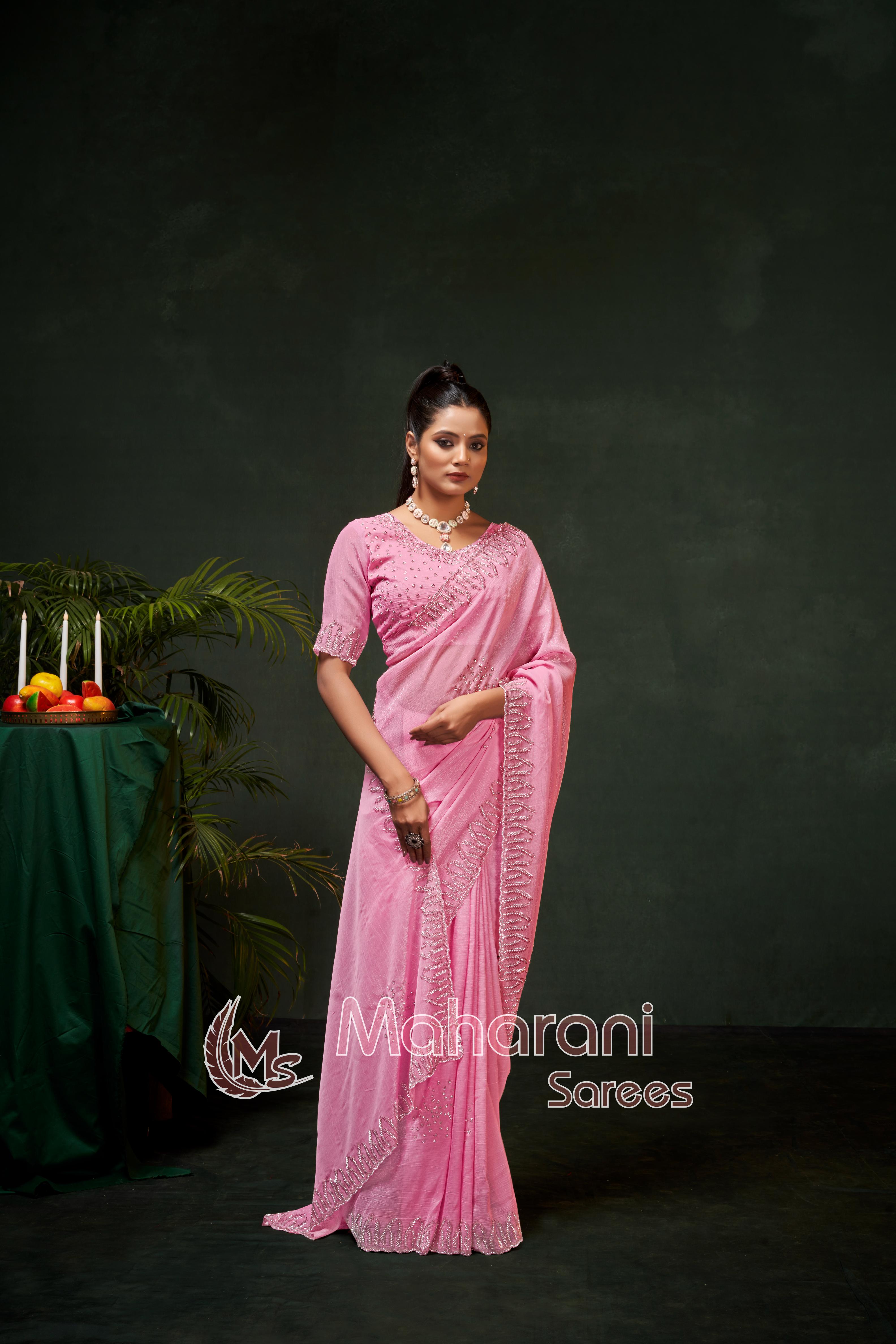 Swarovski work Organza Silk Saree