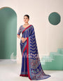 Blue Premium Striped Ajrakh Hand-Printed Modal Silk Saree
