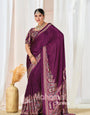 Wine Ajrakh Printed Modal Silk Plain Saree With Ajrakh Blouse P6