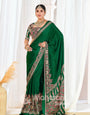 Green Ajrakh Printed Modal Silk Plain Saree With Ajrakh Blouse P6