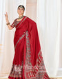 Maroon Ajrakh Printed Modal Silk Plain Saree With Ajrakh Blouse P6