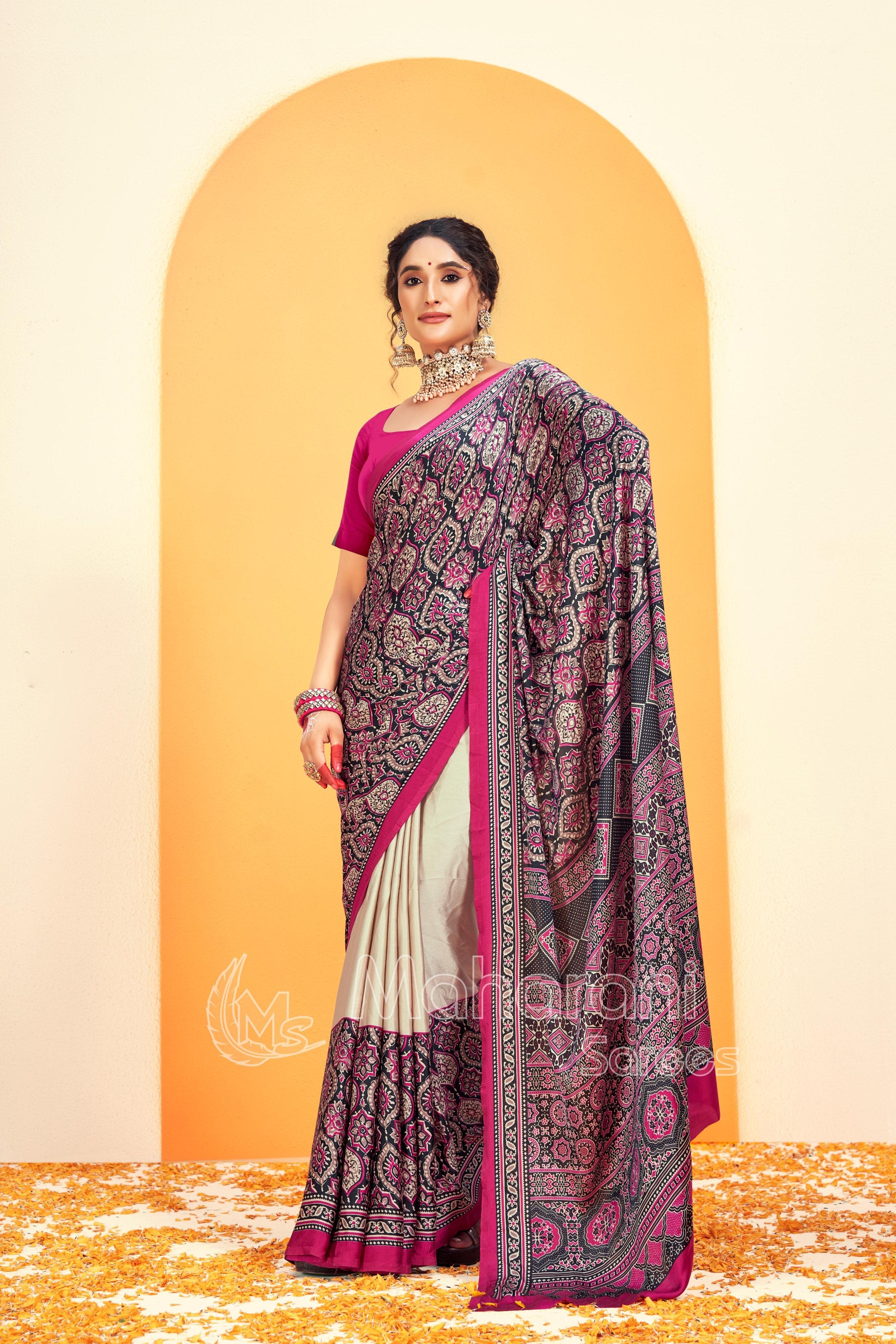 Pure Rani Ajrakh Printed Soft Modal Silk Natural Print Saree P5