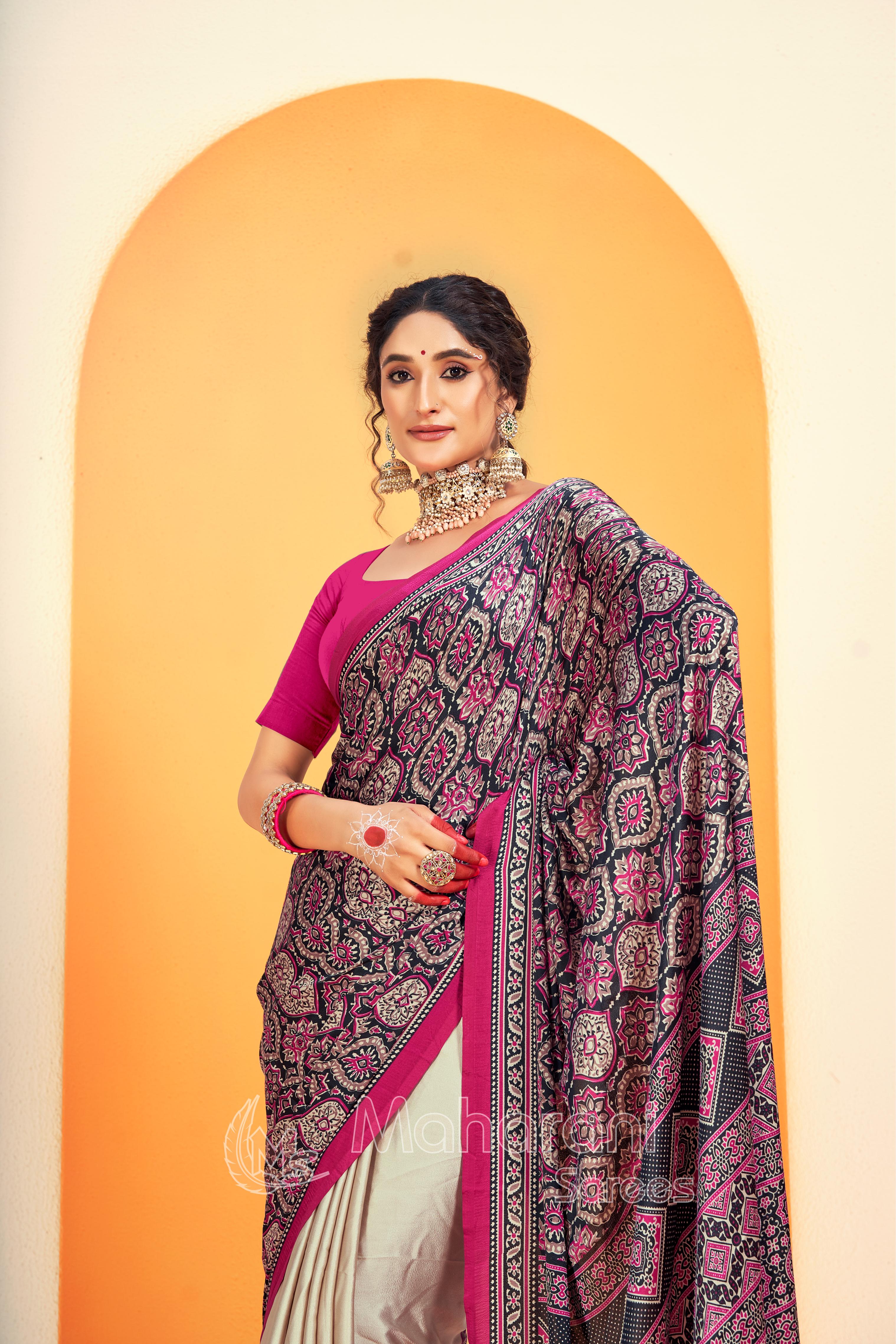 Pure Rani Ajrakh Printed Soft Modal Silk Natural Print Saree P5