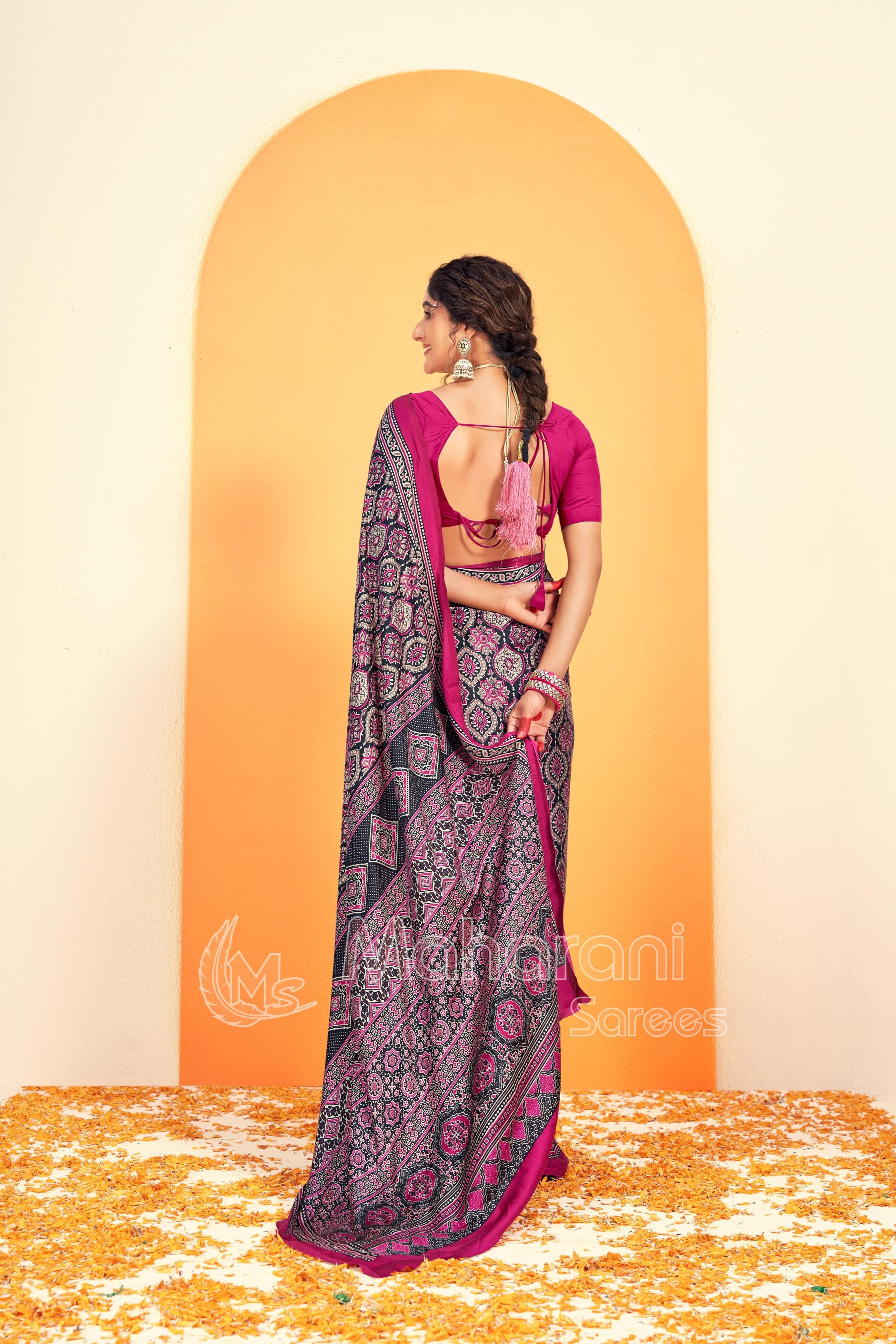 Pure Rani Ajrakh Printed Soft Modal Silk Natural Print Saree P5