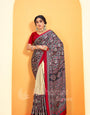 Maroon Border Ajrakh Printed Soft Modal Silk Natural Print Saree P5