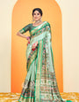 Green Cyan Kalmkari With Pashmina Design Mysore Silk Saree