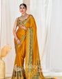 Yellow Ajrakh Printed Modal Silk Plain Saree With Ajrakh Blouse P6