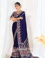 Blue Ajrakh Printed Modal Silk Plain Saree With Ajrakh Blouse P6