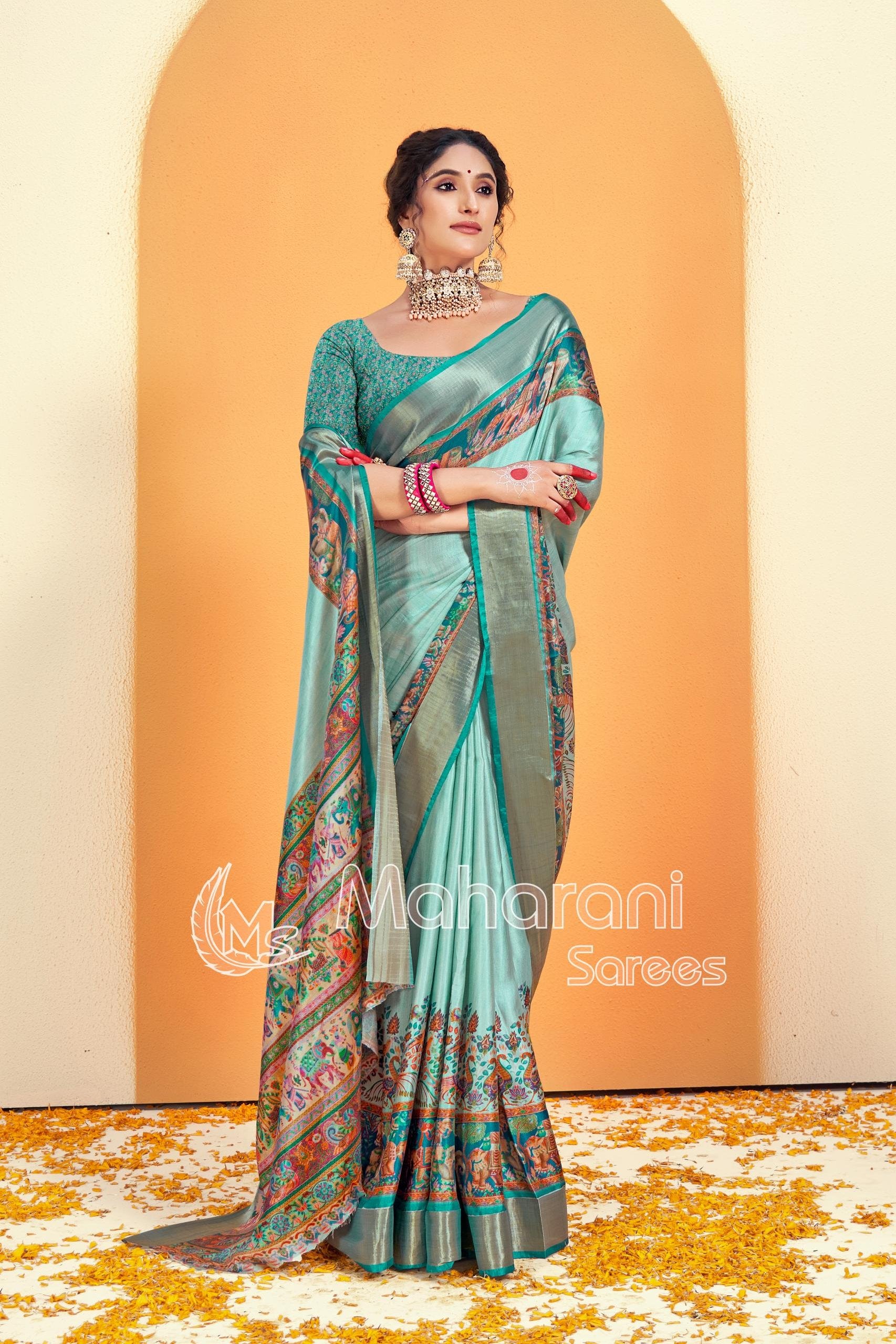 Rama Kalmkari With Pashmina Design Mysore Silk Saree