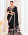 Black Ajrakh Printed Modal Silk Plain Saree With Ajrakh Blouse P6