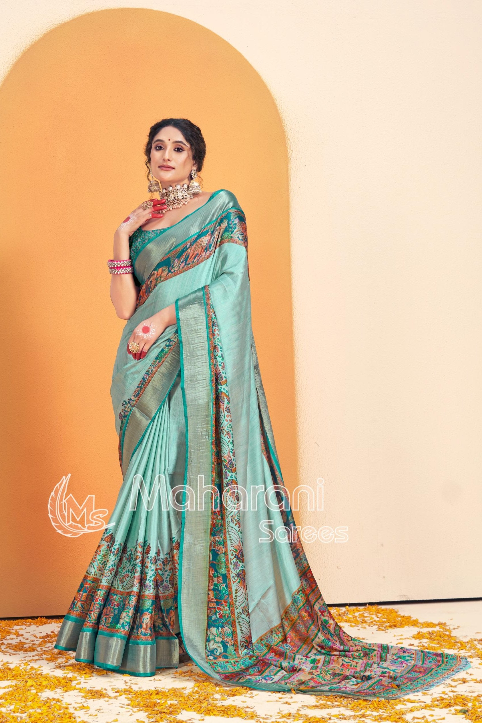 Rama Kalmkari With Pashmina Design Mysore Silk Saree