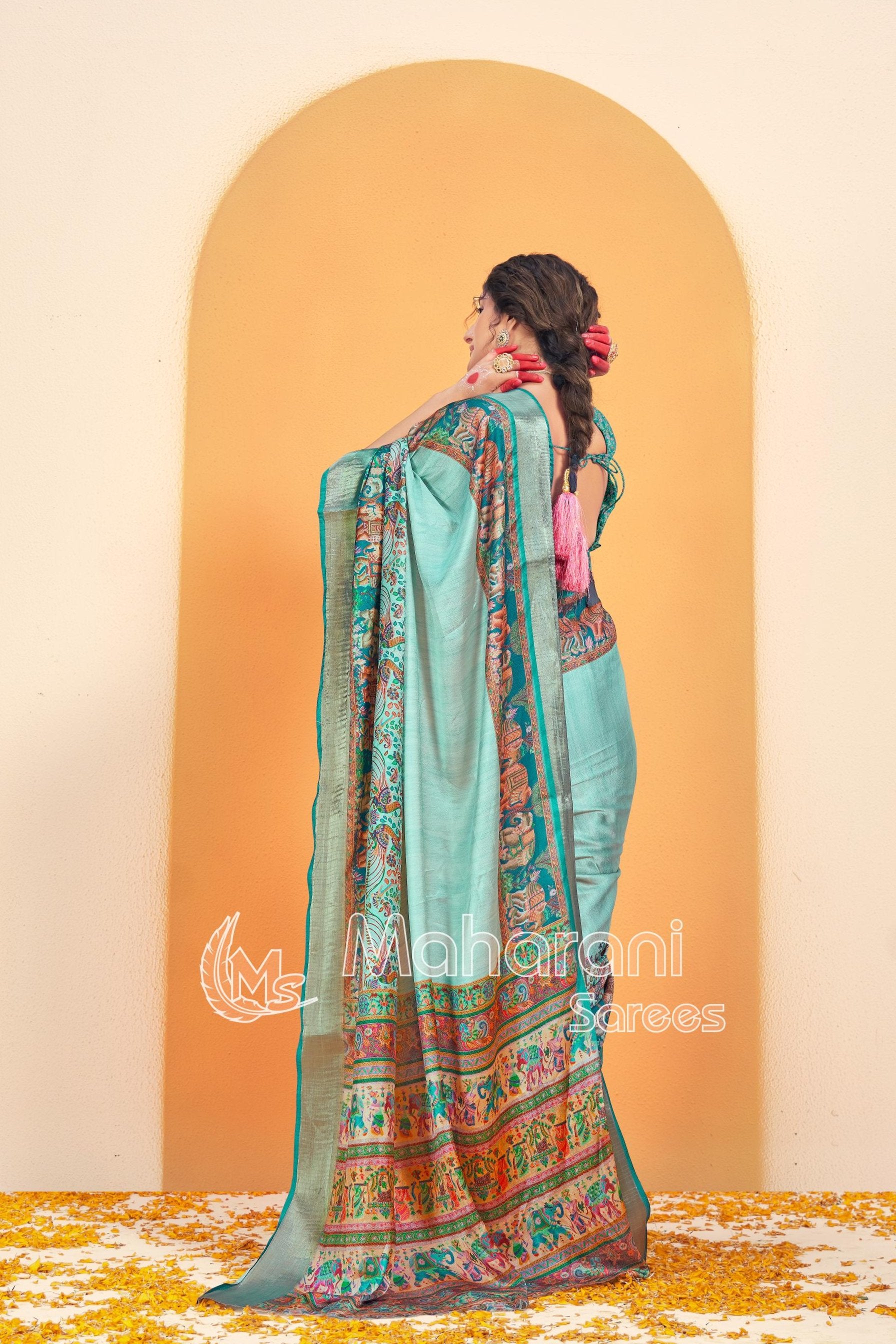 Rama Kalmkari With Pashmina Design Mysore Silk Saree