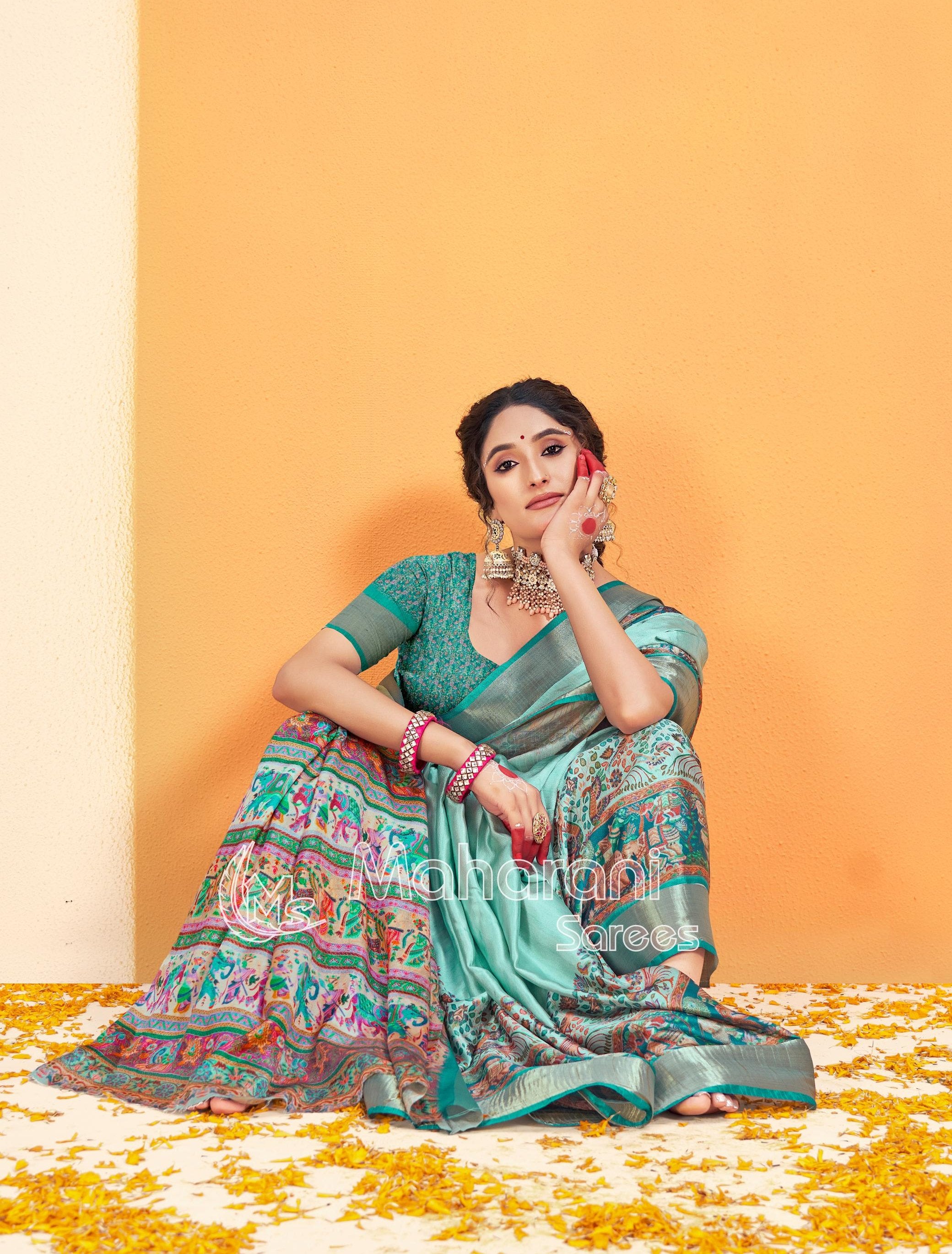 Rama Kalmkari With Pashmina Design Mysore Silk Saree