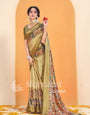 Yellowish Mustard Kalmkari With Pashmina Design Mysore Silk Saree