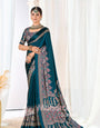 Indigo Morpich Ajrakh Printed Modal Silk Plain Saree With Ajrakh Blouse P6