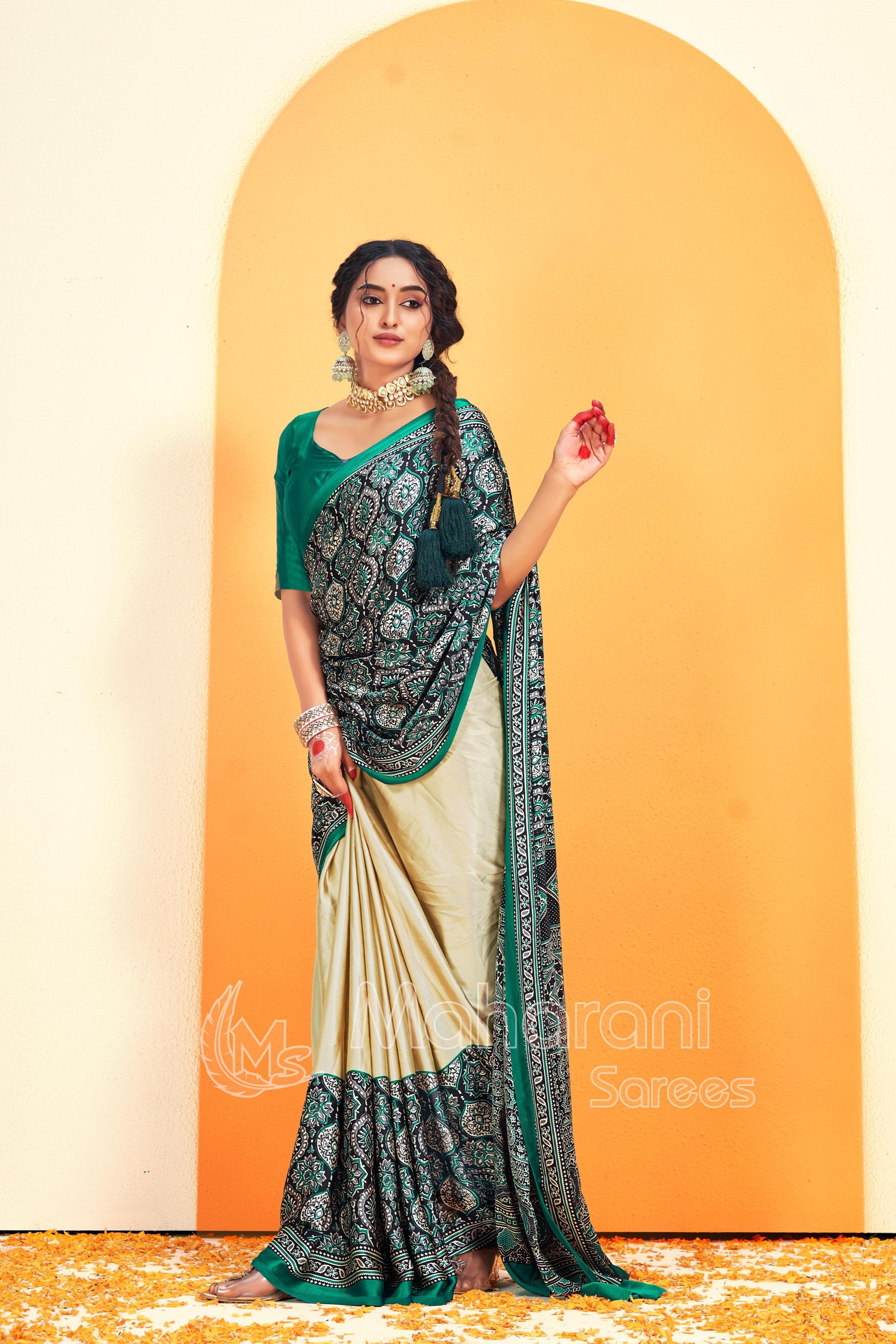 Soft Green Ajrakh Printed Soft Modal Silk Natural Print Saree P5