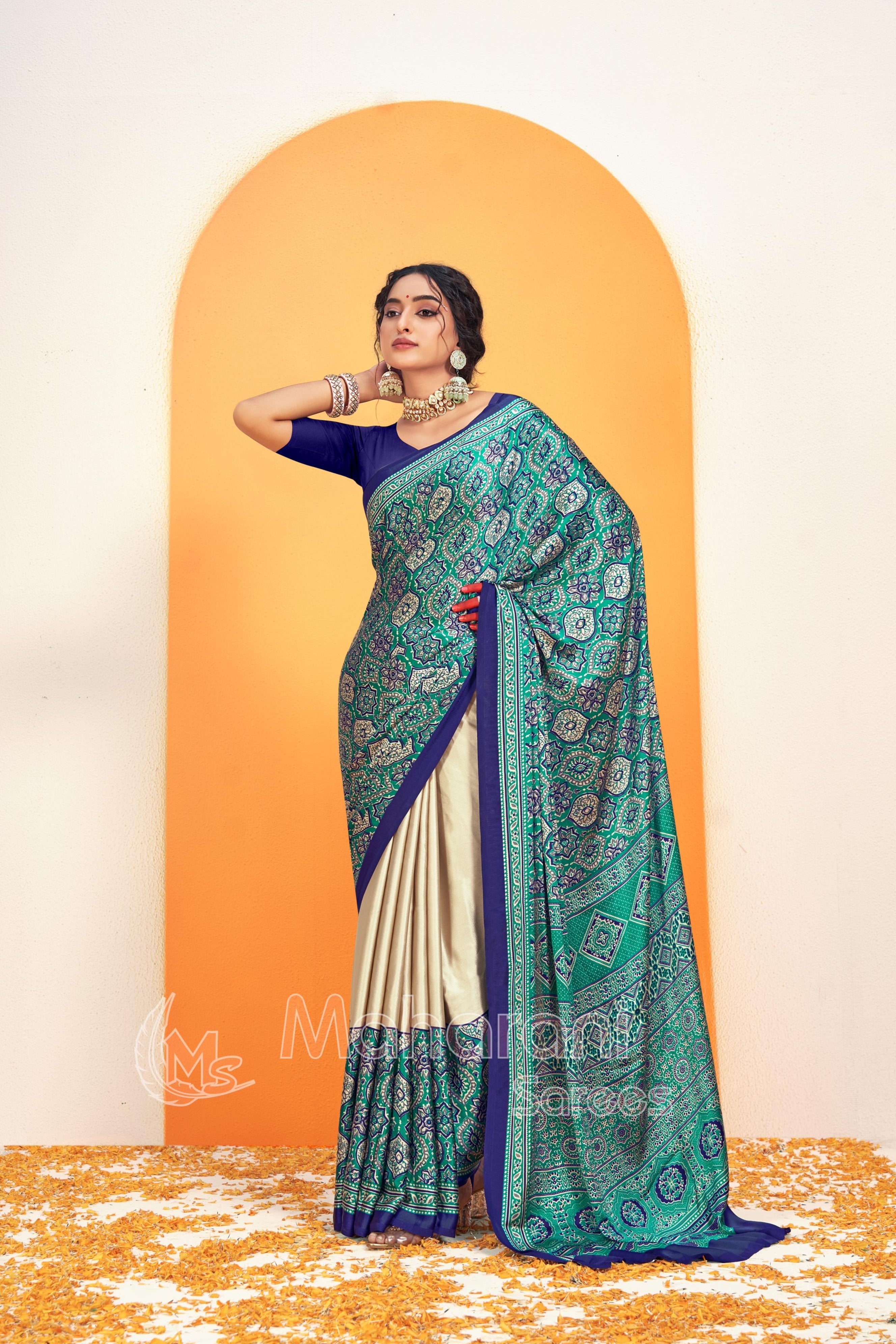 Blue Ajrakh Printed Soft Modal Silk Natural Print Saree P5