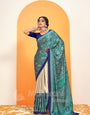 Blue Ajrakh Printed Soft Modal Silk Natural Print Saree P5