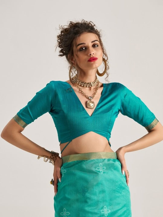Iris Light Blue Patola Handloom Saree With Fancy Blouse