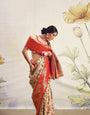 Warm Cream & Red Pure Silk Saree